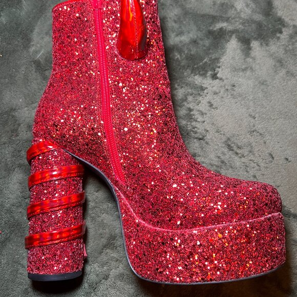 Red Glitter Devil Platform Heels - Picture 4 of 6
